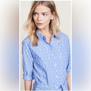 MKT Studio Blue Eyelet Embroidered Collared Tie Front Ritchi Shirt Dress Classic